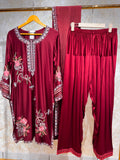 Ready To Wear Black Maroon Navy Blue Copper Brown Rayon Satin Embroidery Kurti Farshi Salwar With Dupatta