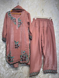 Ready To Wear Peach IMP Crunchy Silk Embroidery Kurti Farshi Salwar With Dupatta