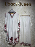 Ready To Wear White Black Rayon Satin Embroidery Kurti Palazo With Dupatta