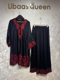 Ready To Wear Dusty Rose Black White Rayon Satin Embroidery Kurti Palazo With Dupatta