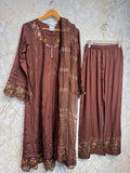 Ready To Wear Brown Rayon Satin Embroidery Anarkali Suit With Dupatta