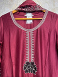Ready To Wear Berry Pink Rayon Satin Embroidery Kurti Farshi Salwar With Dupatta