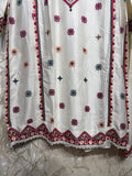 Ready To Wear White Rayon Satin Embroidery Kurti Palazo With Dupatta