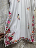 Ready To Wear White Rayon Satin Embroidery Kurti Pant With Dupatta