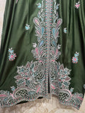Ready To Wear Green Lavender Rayon Satin Embroidery Kurti Palazo With Dupatta