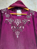 Ready To Wear Wine IMP Crunchy Silk Embroidery Kurti Palazo With Dupatta