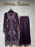 Ready To Wear White Wine Rayon Satin Embroidery Kurti Palazo With Dupatta