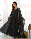 Gorgeous Black Faux Georgette Emrboidery Work Anarkali Gown With Dupatta