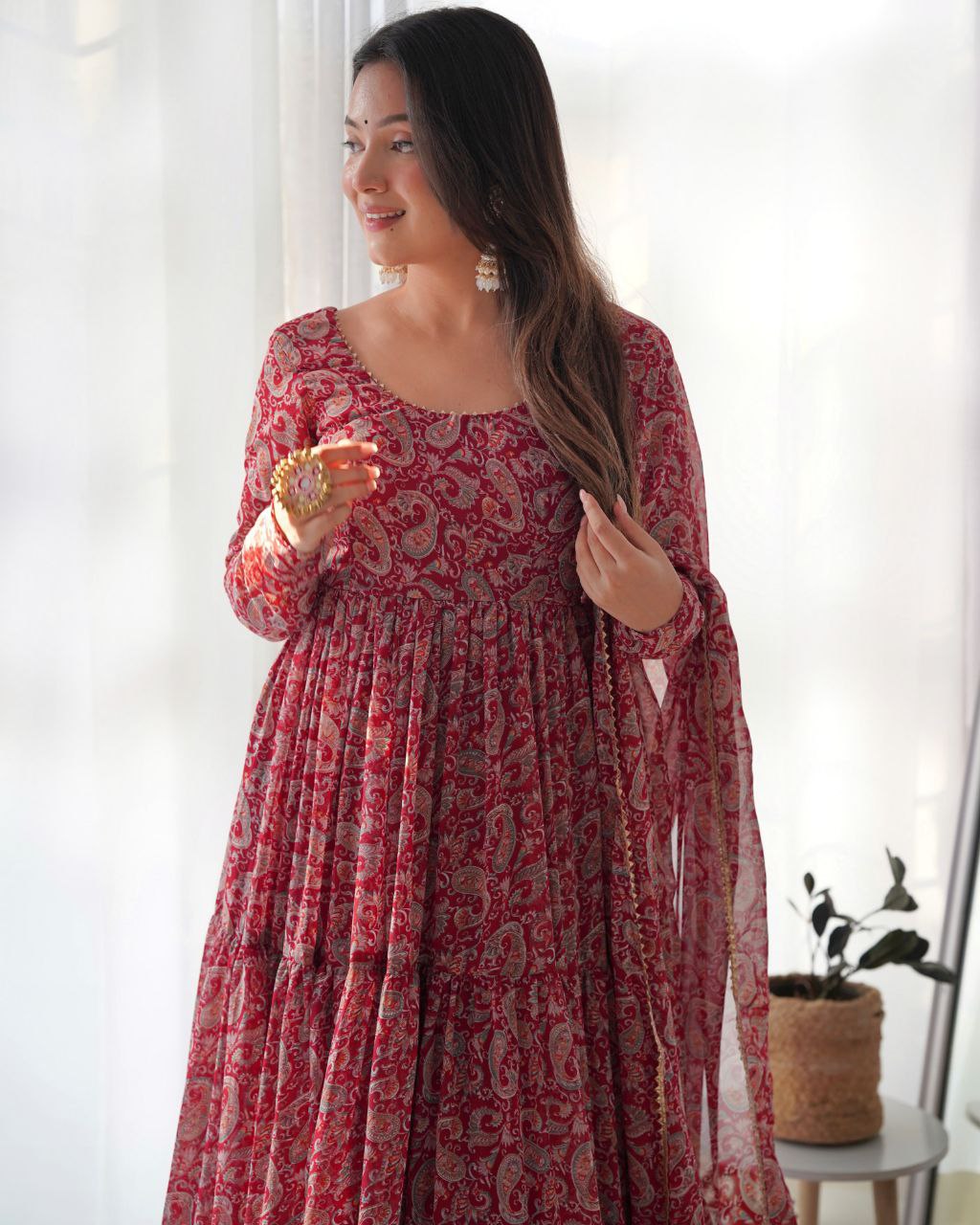 Gorgeous Fox Georgette Kalamkari Print Anarkali Gown With Dupatta