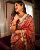 Ready To Wear Red Banarasi Crush Zari Work Saree With Blouse