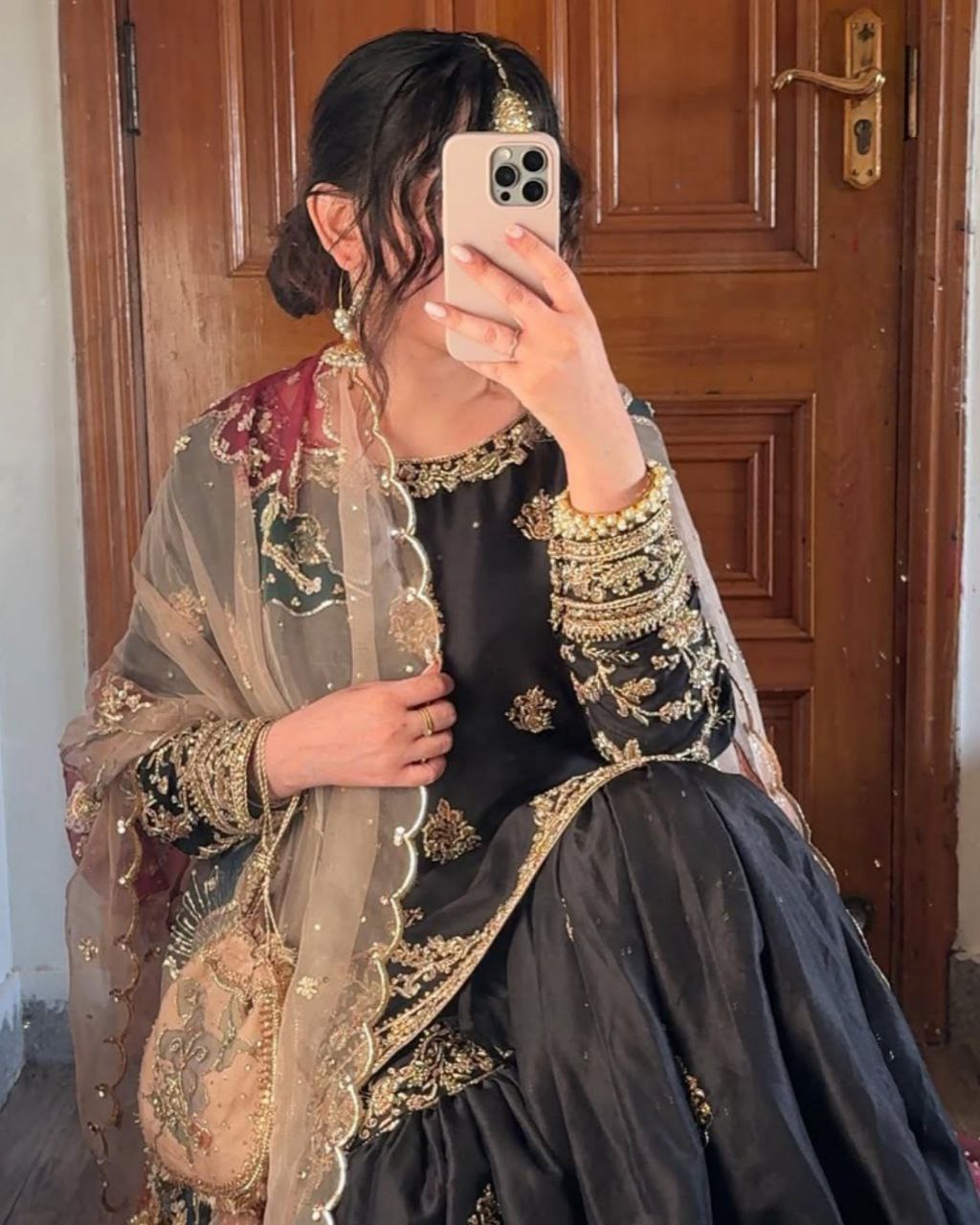 Ready To Wear Black Chinon Silk Embroidery Work Gharara Suit With Dupatta