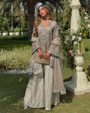 Ready To Wear Grey , White , Sky & Pink Crep Silk Embroidery Work Sharara Suit With Dupatta