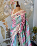 Ready To Wear Multi Pastel Premium Silk Embroidery Work Saree With Blouse