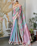 Ready To Wear Multi Pastel Premium Silk Embroidery Work Saree With Blouse