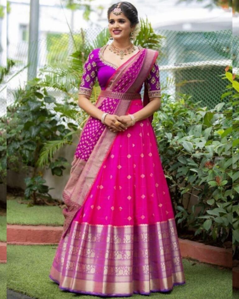 Buy Traditional Deep Pink Kanjivaram Lehenga Choli