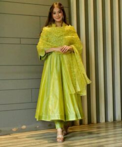 Gorgeous Light Green Chanderi Salwar Suit With Dupatta