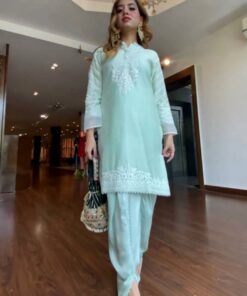 Party Wear Aqua Pure Cotton Silk Fancy Embroidery Work Tulip Suit