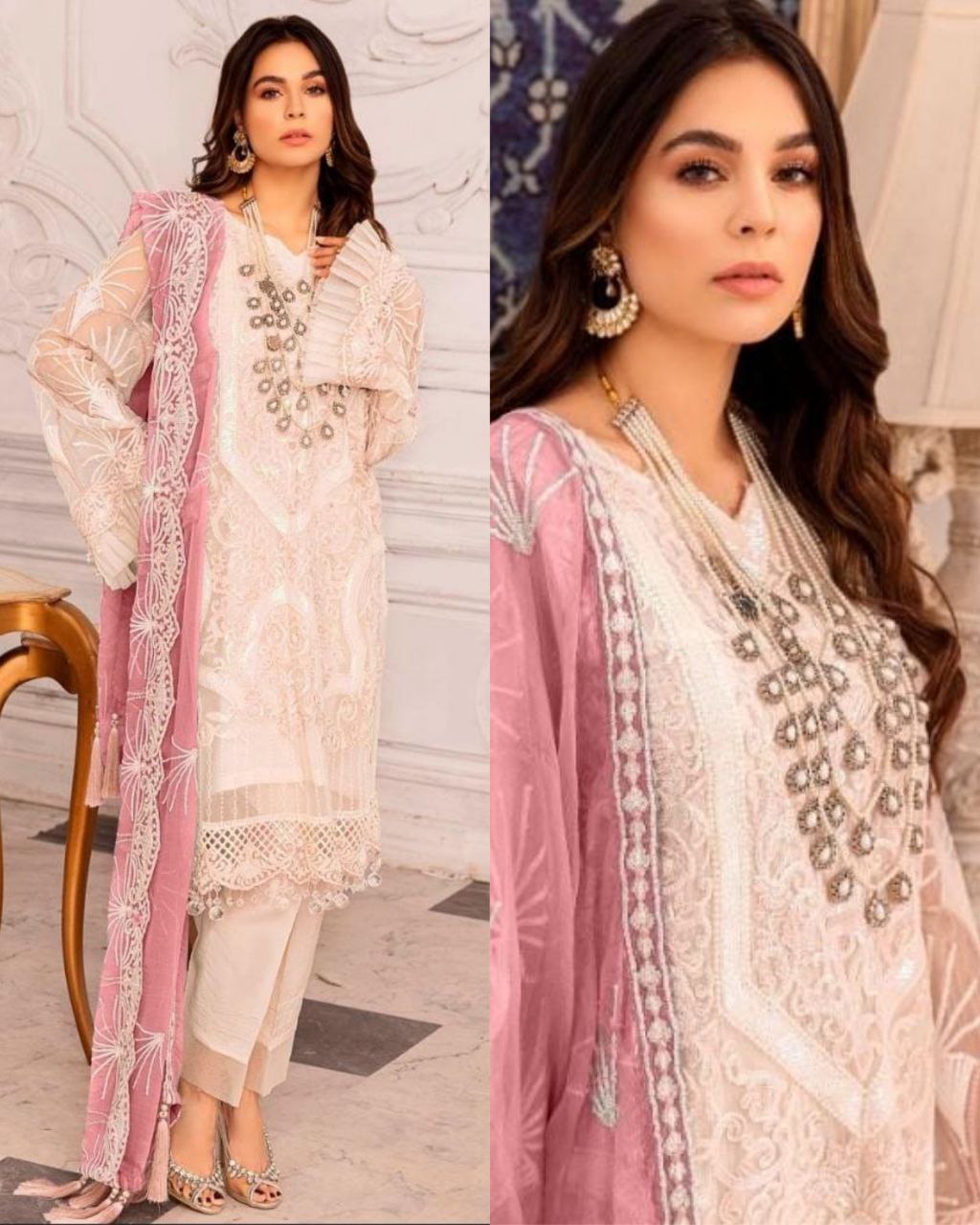 Wedding Pakistani dress materials,Georgette Embroidered salwar