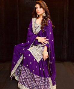 Awesome Purple Pure Georgette Heavy Embroidery Work Sharara Suit With Dupatta