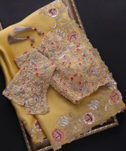 Yellow Nazneen Silk Embroidery And Thread Work Saree With Blouse