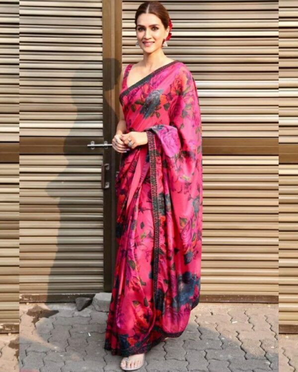Buy Amazing Rani Pink Georgette Silk Digital Print Saree