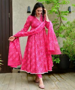 Gorgeous Casual Light Pink & Blue Pom-Pom Salwar Suit With Dupatta