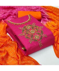 Exclusive Embroidery Work Chanderi Salwar Suit With Dupatta