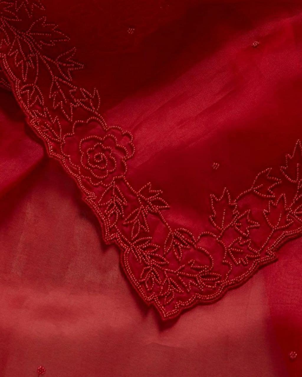 Buy Red Organza Silk Sequence Embroidery Work Saree