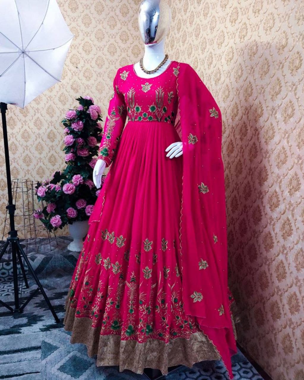 Buy Gorgeous Red Georgette Embroidery Work Anarkali Gown