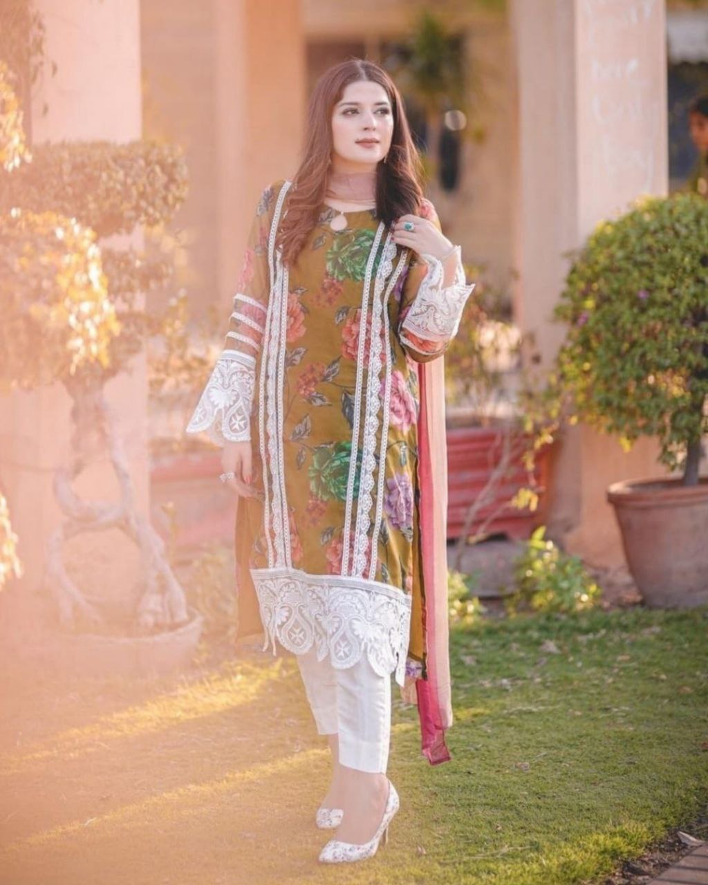 Embroidered Cotton Pakistani Suit in Dark Green  KCH5986