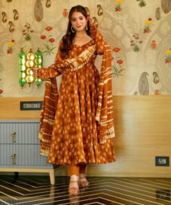 Surajmukhi Mustard Digital Print Work Anarkali Suit With Dupatta