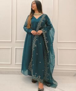 Casual Morpich Pure Georgette Embroidery Work Work Anarkali Suit With Dupatta