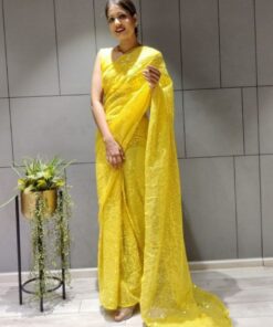 Yellow Georgette Silk Heavy Sequence Work Saree With Blouse