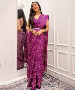 Purple Handloom Pure Katan Silk Ektara Jamdani Banarasi Saree With Blouse