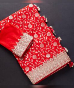 Red Banarasi Silk Zari Work Saree With Blouse