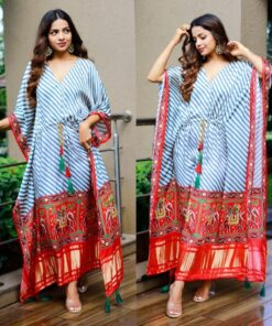 Casual Pure Gaji Silk Digital bandhej Printed Kaftan Suit With Belt