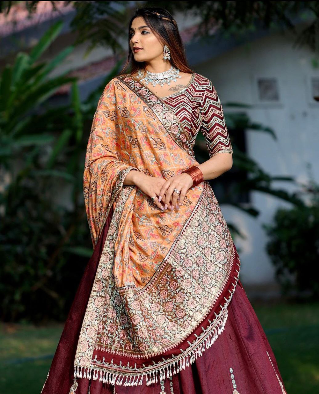 Navaratri Special Maroon Sequence & Thread Work Lehenga Choli