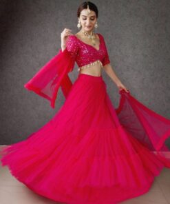 Exclusive Dark Pink Georgette Embroidery Lehenga Choli With Dupatta