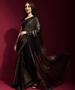 Stylish Pure Georgette Shadded Sequence Work Saree With Blouse