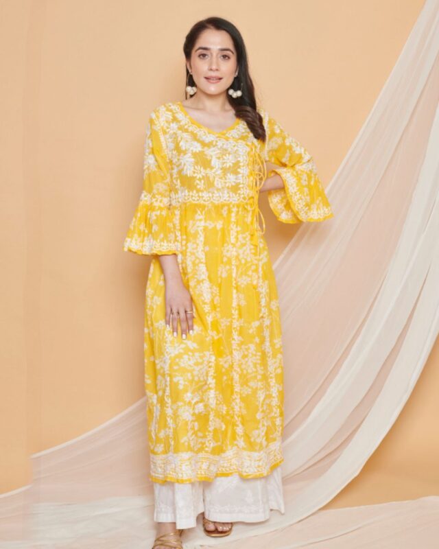 Summer Collection Yellow Chikankari Kurti With Palazo