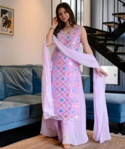 Baby Pink Georgette Heavy Multi Thread Embroidery Work Palazo Suit With Dupatta