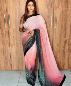 Pink Georgette Silk Sequence Work Saree With Blouse