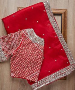 Red Rangoli Silk Embroidery Work Saree With Blouse