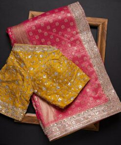 Gajri Banarasi Silk Embroidery Gota Patti Work Saree With Blouse