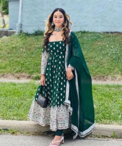 Gorgeous Green Georgette Heavy Embroidery Work Anarkali Suit With Dupatta