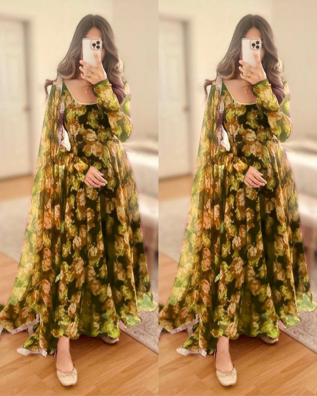 Green Silk Anarkali Set | Anarkali dress pattern, Long gown design, Simple  gowns