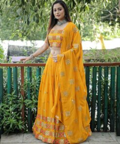 Exclusive Yellow Pure Georgette Embroidery Work Lehenga Choli With Dupatta