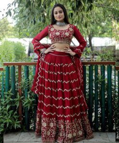 Exclusive Red Pure Georgette Embroidery Work Lehenga Choli With Dupatta