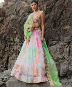 Pretty Georgette Multi Digital Print Sequence Work Lehenga Choli With Dupatta