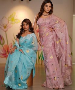Exclusive Thread & Embroidery Work Soft Organza Silk Saree With Blouse